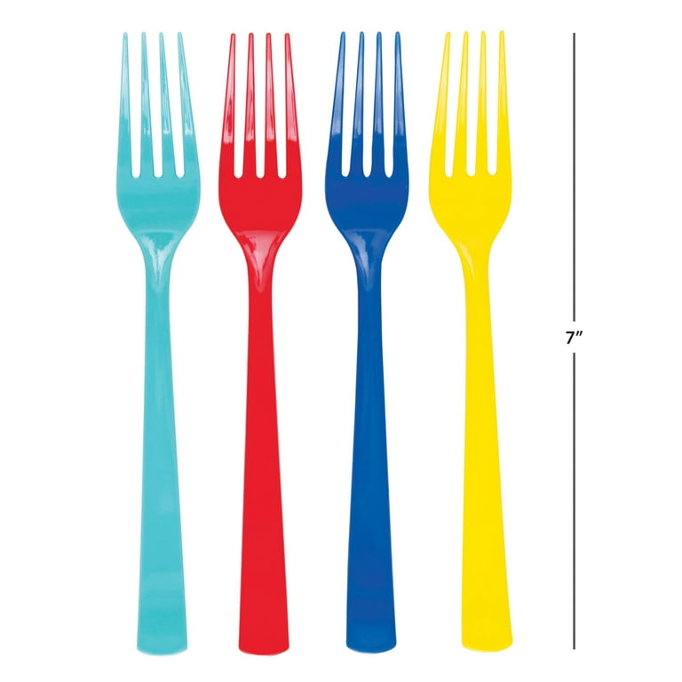 Way to Celebrate! Assorted Color Plastic Forks, 24pcs