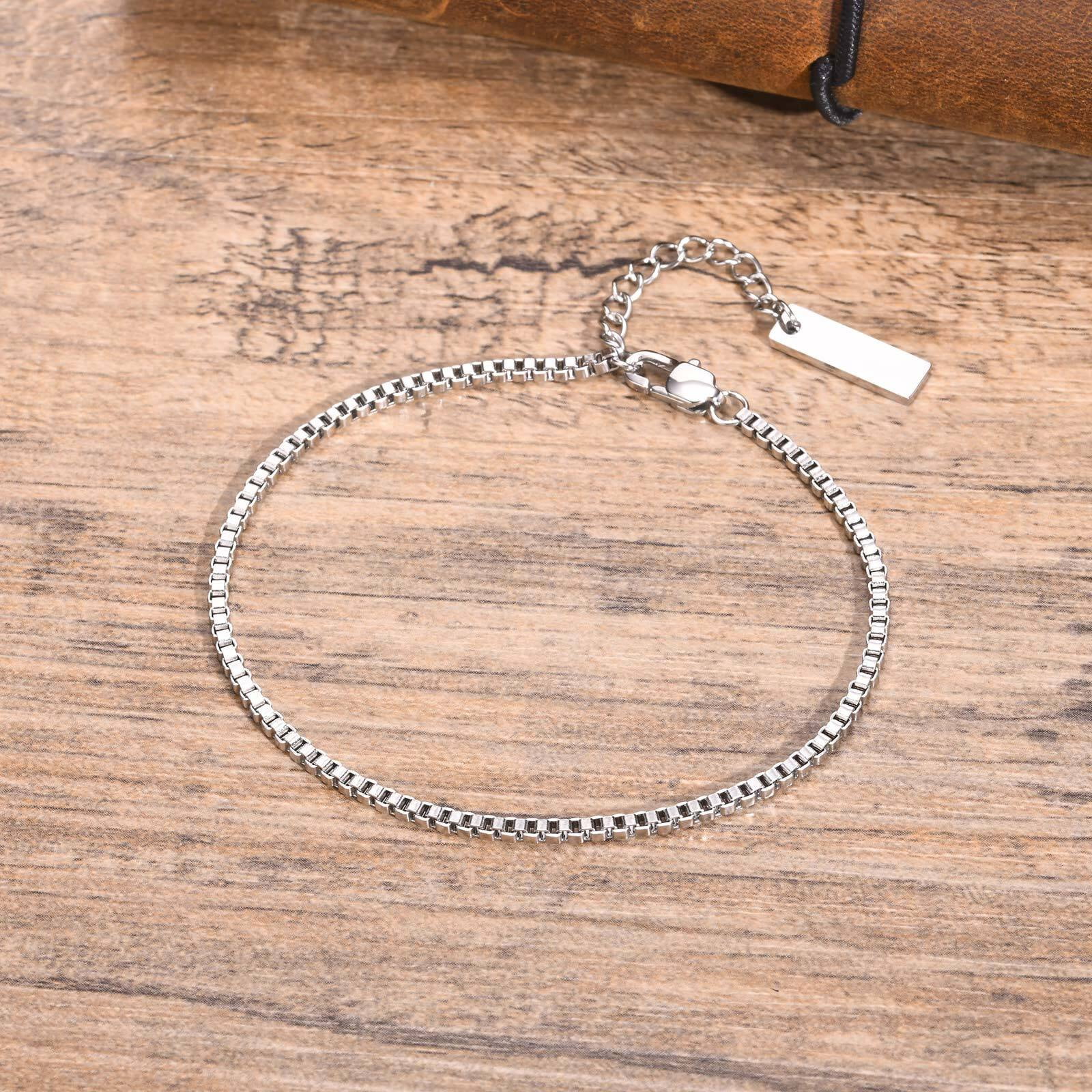 2MM Thin Box Chain 14K Yellow Gold Bracelets for Men Boys,Adjustable Personalized Creative Fashion Chain Links Wristband,Simple Jewelry Gift