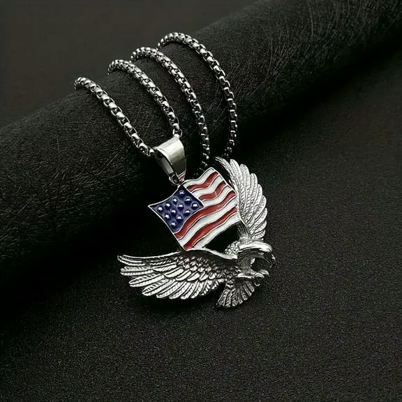 GKNET Stylish American Flag Eagle Pendant Necklace