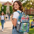 thumbnail image 3 of ZIATUBLES Heavy Duty Clear Backpack 17 Inch, Boy Reading School Print Fabric & PVC Transparent Bag, One Pocket See Through Bookbag for School College Security, 3 of 7