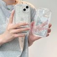 thumbnail image 2 of Compatible with iPhone 14 Pro Max Laser Quicksand Case Holographic Rainbow Bling Glitter Shiny Sequin Flow Transparent Soft Round Cute Unique Shockproof Protection Cover for Women Girls Heart, 2 of 13