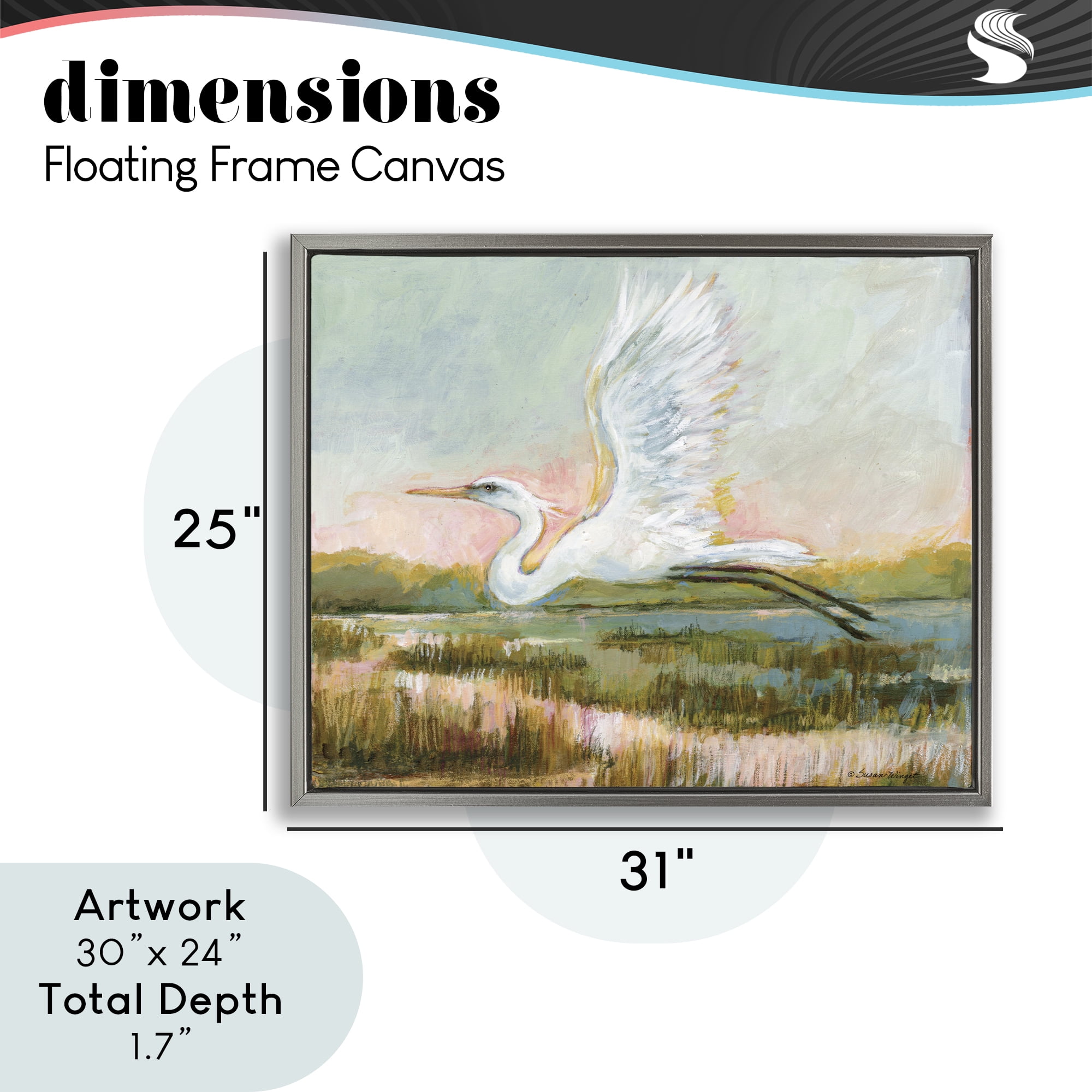 Stupell Industries White Heron Flying Gray Framed Floater Canvas Wall Art, design by Susan Winget