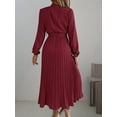 thumbnail image 5 of ZOELNIC Women's Mock Neck Long Sleeve Dress High Waist Belted Pleated Flowy A-Line Cocktail Party Maxi Dress, L, 5 of 7