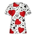 thumbnail image 3 of TIMIFIS Haut de Sarrau Rouge Femmes Imprimé Femmes Manches Courtes Col en V Hauts Uniforme Saint-Valentin Imprimé Poches Blouse avec Poches-Rouge Imprimé, 3 of 4