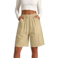 thumbnail image 4 of WCJM Women's Casual Day Shorts High Rise Flat Cloth Elastic Waist Drawstring Loose Fit Knee Length with Pockets Casual Pants for Womens, 4 of 7