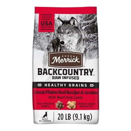 Merrick Backcountry Healthy Grains Kibble With Freeze Dried Raw Pieces Great Plains Red Meat Recipe Dog Food 20.0 lb. Bag