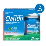 (1 pack) (2 Pack) Claritin 24 Hour Non-Drowsy Allergy Tablets, 10mg, 70 Count