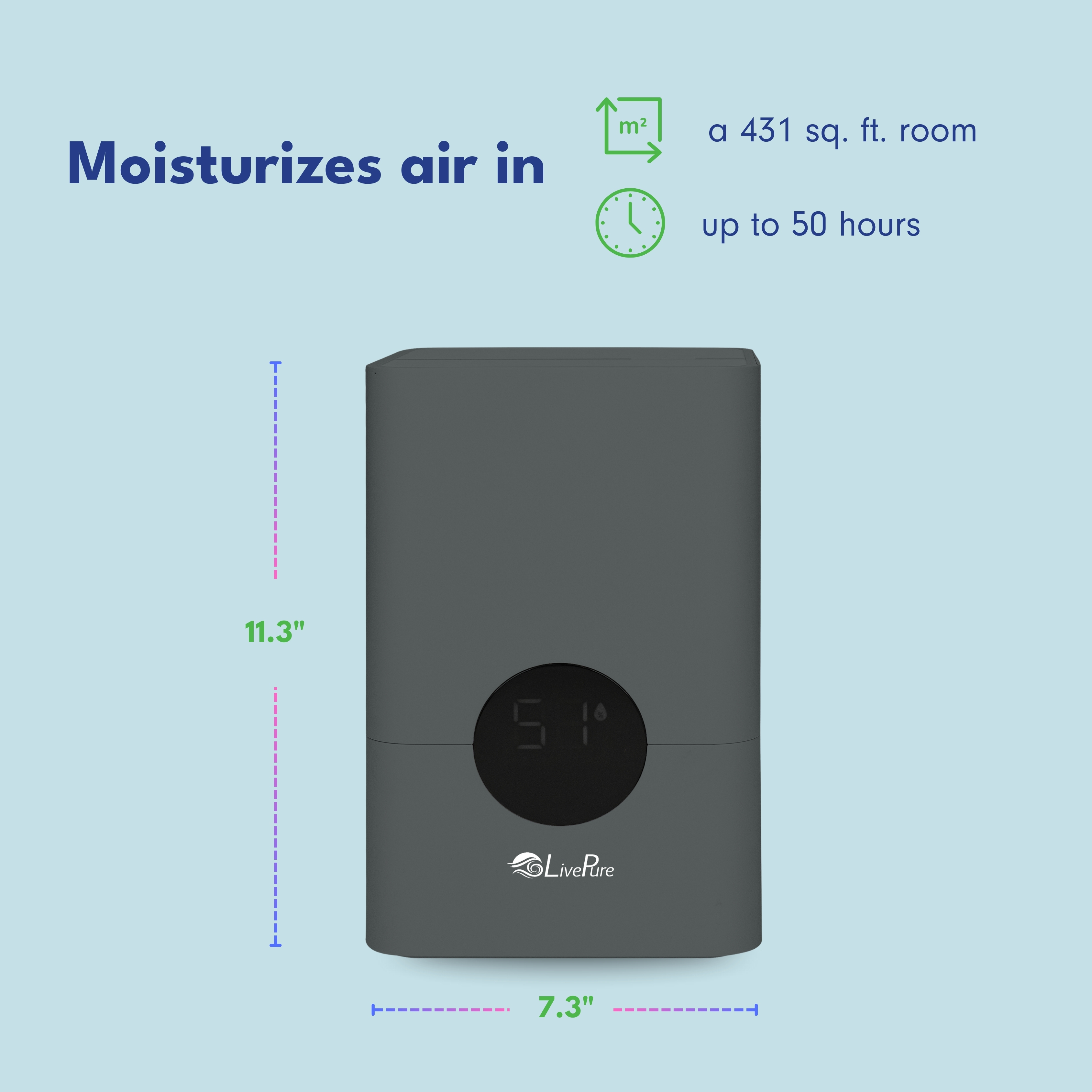 LivePure 1.2 L (.3 Gallon) Ultrasonic Cool Mist Top Fill Digital Humidifier with LED Display Screen, Graphite