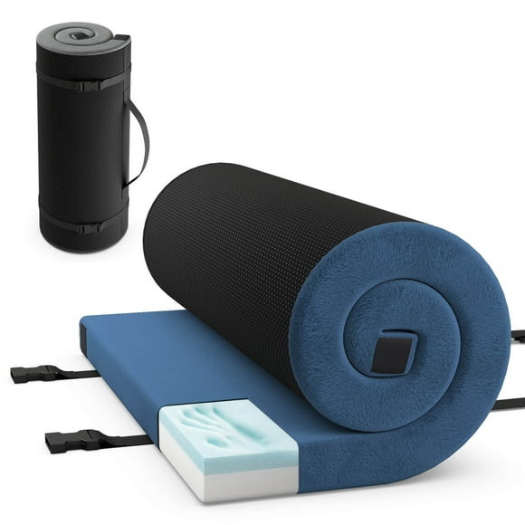 Costway Colchón de espuma viscoelástica para camping con base antideslizante, bolsa de viaje para dormir al aire libre, color azul