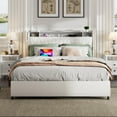 thumbnail image 2 of Bellemave PU Leather Upholstered Bed Frame Queen Size with 4 Storage Drawers Noise-reduced Queen Size Bed Frame with Bookcase Headboard and Charging Station (Queen, White), 2 of 9