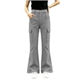 thumbnail image 6 of Girls Cargo Flare Pants Bell Bottom Leggings with Pockets Elastic Waist Stretch Bootcut Trousers for Daily Wear (5-15 Years), 6 of 8