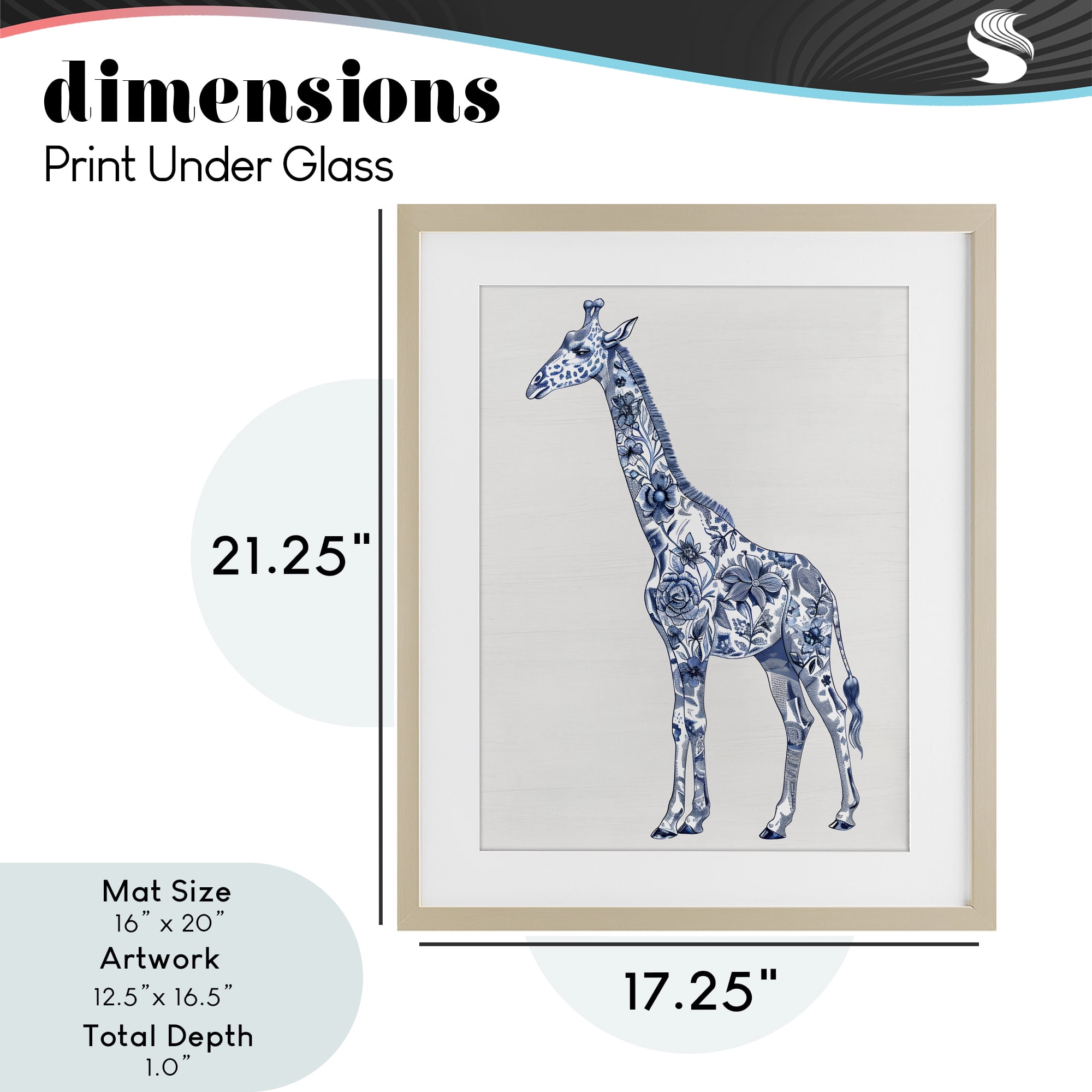 Vintage Toile Giraffe Birch Framed Print Under Glass, design by Lettered and Lined