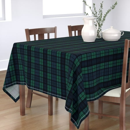 

Cotton Sateen Tablecloth 70 x 90 - Dark Green Plaid Navy Winter Tartan Print Custom Table Linens by Spoonflower