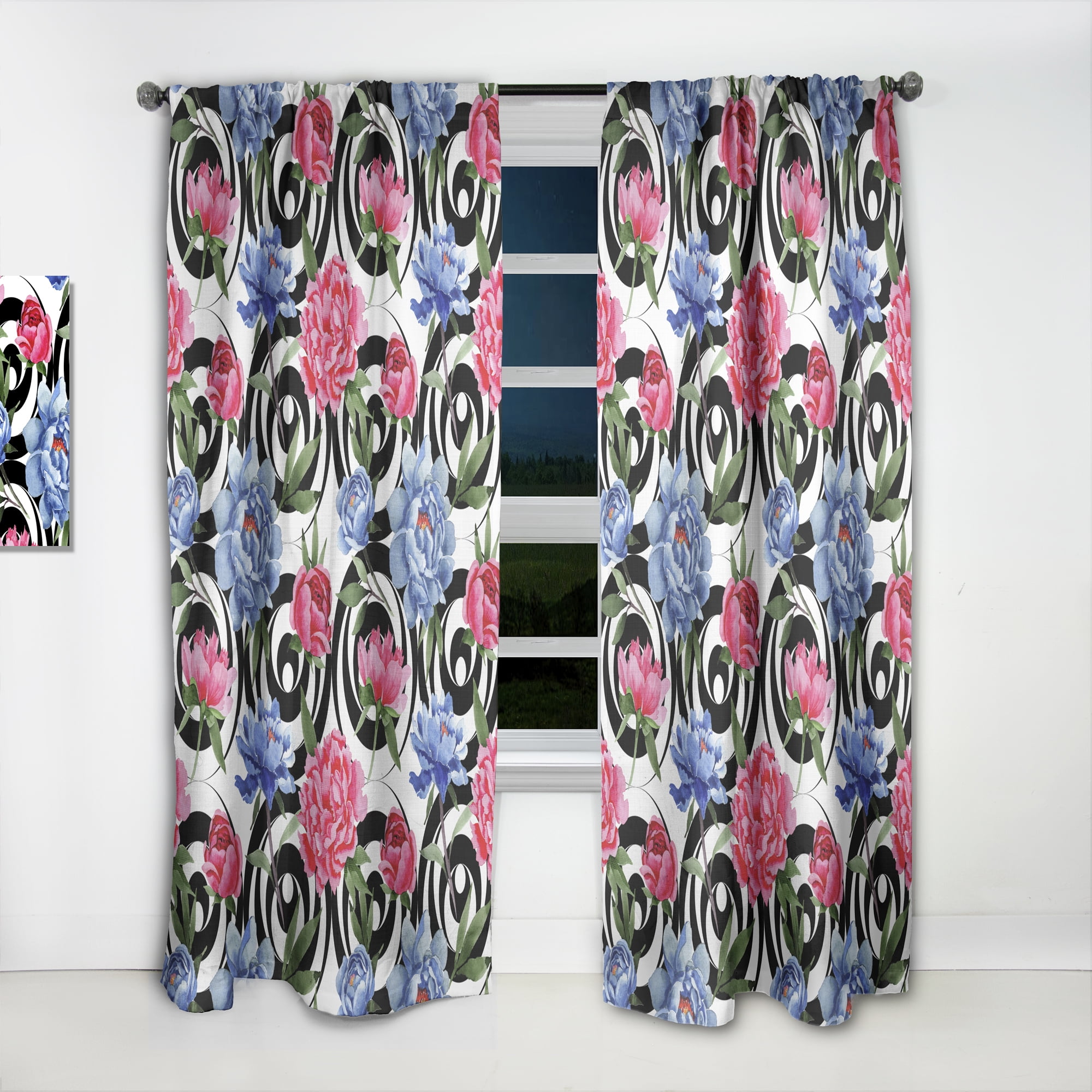 Designart 'Retro Pattern Over Floral I' Mid-Century Modern Curtain Panel