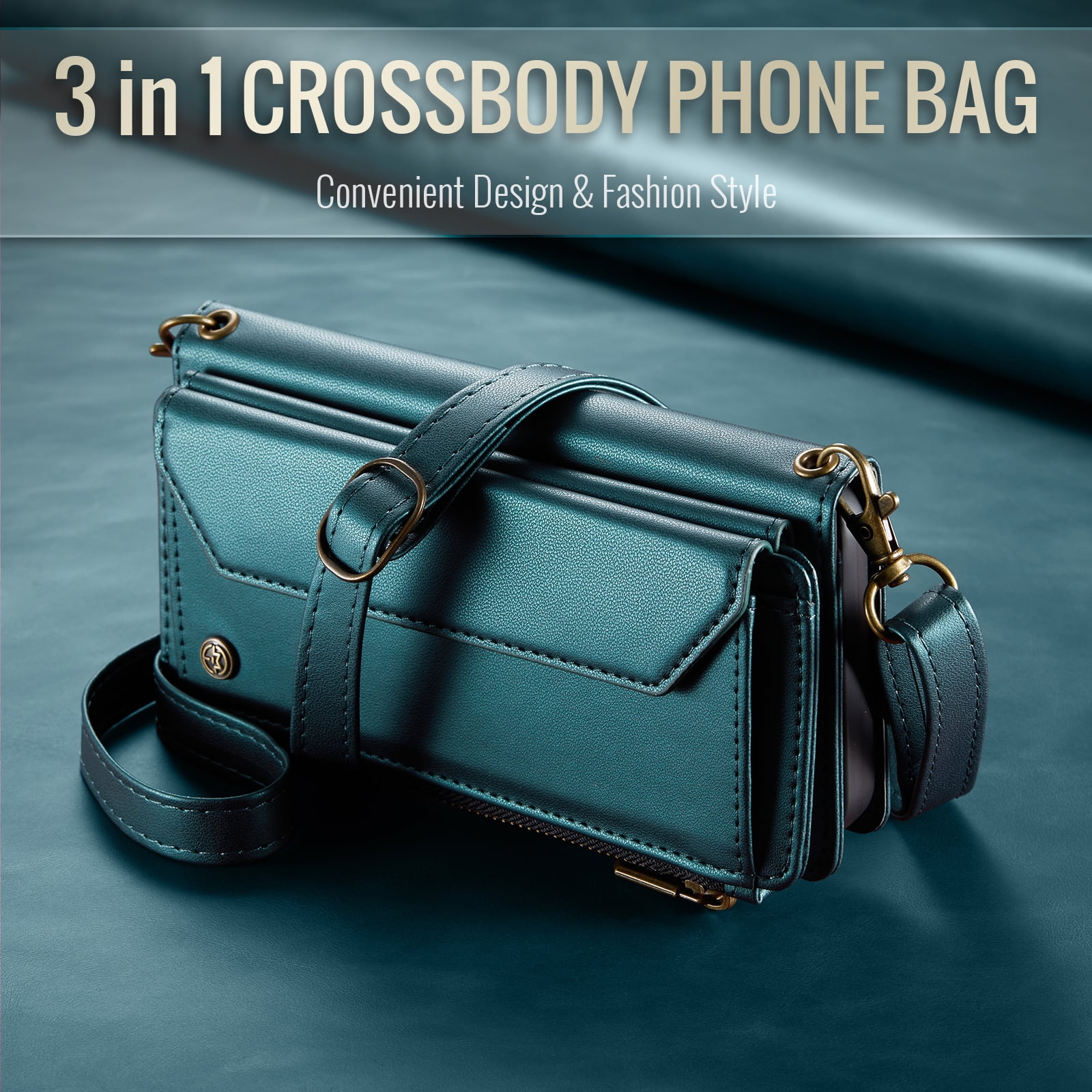 for iPhone 11 Full Body Protection Wallet Folio Flip Case, Shoulder Strap & Wristlet Card Slots Zipper Pocket RFID Blocking Rugged Durable PU Leather Phone Case Cover, Green