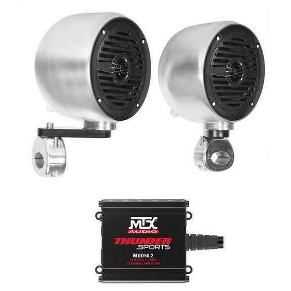 (2) Rockville MS40B Chrome 4" Tower Speakers MTX Amplifier For ATV/UTV/Cart