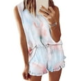 thumbnail image 1 of Ensemble de Pyjama Sans Manches à Volants 2 Pcs Imprimé Tie-Dye pour Femmes, 1 of 3