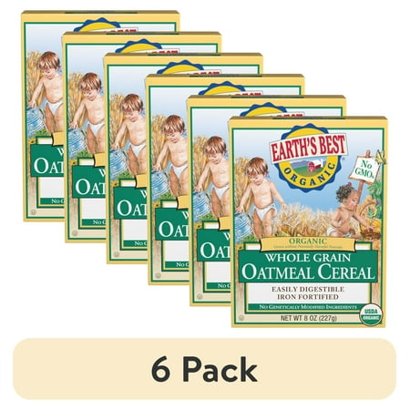 (6 pack) Earth's Best Organic Stage 1 Oatmeal Infant Baby Cereal, 8 oz Box