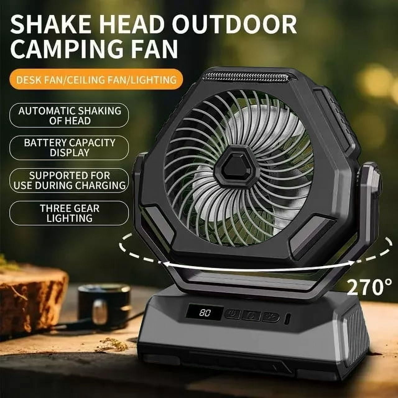 Fiuion WM4-HWFS01 3-Speed Rechargeable Battery Powered Outdoor Camping Tent Fan
