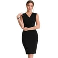 thumbnail image 1 of Vestido de Oficina Allegra K para Mujer Sin Mangas Cuello En V con Cinturón Lápiz Negro M, 1 of 6