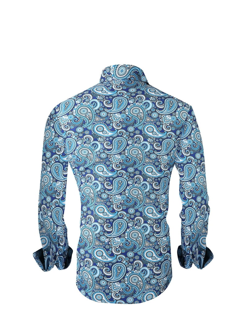 Mens PREMIERE Long Sleeve Button Down Dress Shirt Blue Paisley Bubble -  Walmart.com