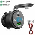 thumbnail image 1 of Cargador rápido USB C para coche, 12 V/24 V, QC 3.0, 64 W, doble toma, resistente al agua, con voltímetro LED, para coche, motocicleta, barco, caravana, 1 of 5