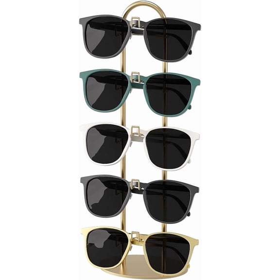 AUR Metal Sunglass Organizer,Glasses Holder,Eyeglass Holder,Sunglass Storage Eyeglasses Rack Metal Frame for 5 Pairs (1, Gloden)