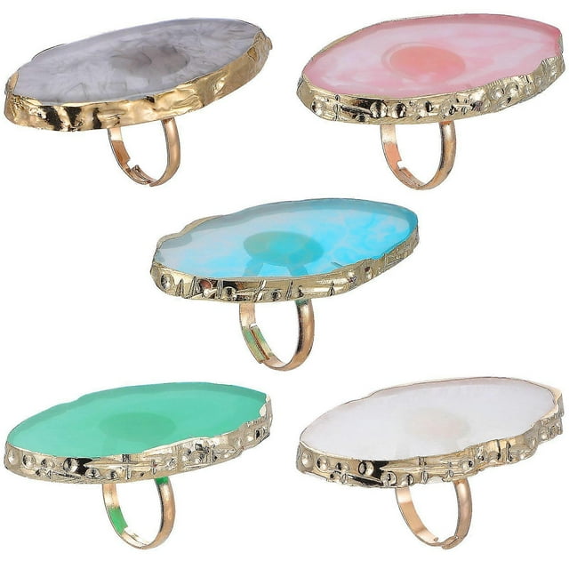 5pcs Nail Resin Agate Painted Nail Ring Resin Manicure Agate Brim Manicure Nail Art Tool Supplies for Nail Shop (Mixed Style)