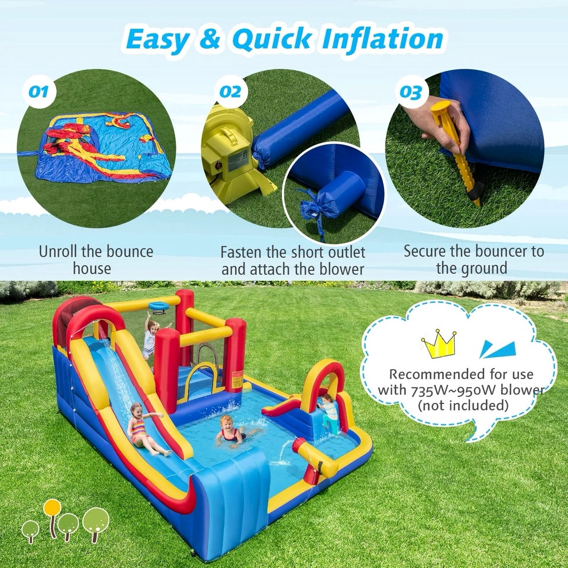 Auranook  Inflatable Water Slide Giant Kids Water Park w/ Double Slides without Blower