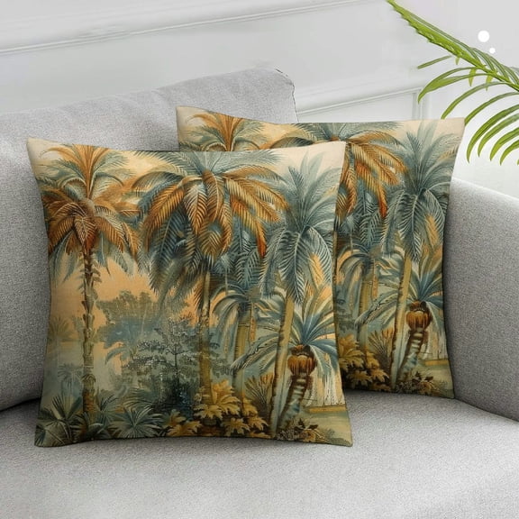 JRXY Palm Tree Throw Pillow Cover Rustic Watercolors Vintage Funny Green  Decoration Set of 2  Cozy Printed Dorm Patio Sofa Outdoor Couch Bed Pattern Pillow Cases White