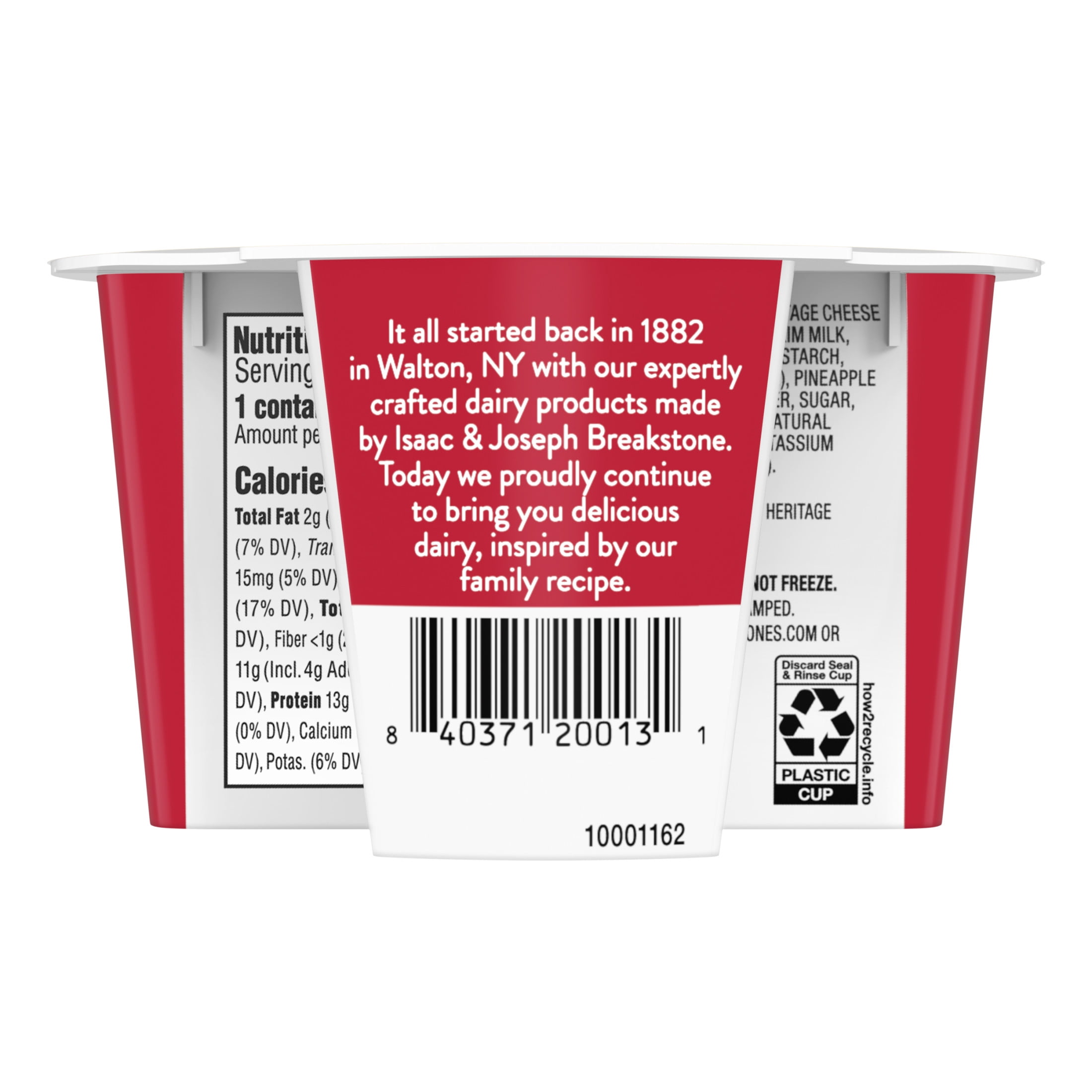 Breakstone's Cottage Cheese Doubles With Pineapple, Lowfat 2% Milkfat, 4.7 oz Cup, 13g of Protein Per Serving