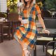 thumbnail image 3 of Disketp Warm Orange Plaid para Vestido de Manga Corta para Mujeres, Vestidos de Verano para Mujeres, Casual y Holgado para la Playa, 3 of 6