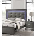 thumbnail image 6 of Contemporary Gray King Size 3Pc Bedroom Set Panel Bed w LED Tufted HB Nightstands Wooden Furniture, 6 of 10