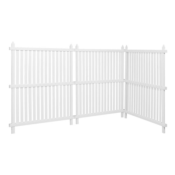 KFFKFF 3-Panel Outdoor Privacy Screen, 36 x 45 in Fence with 19.7 in Ground Stakes, Vinyl Privacy Enclosure for Pool Equipment, Trash Cans, and A/C Units, White