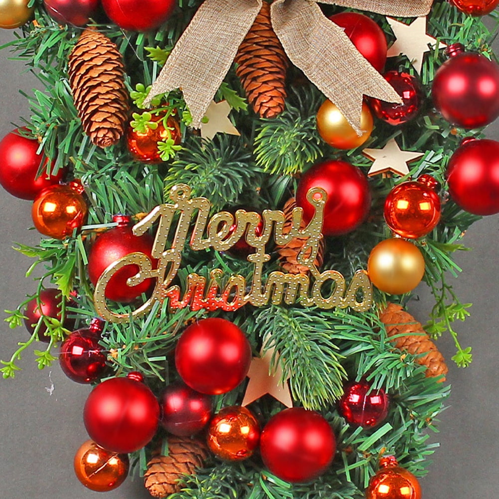 Christmas Wreath Wall Hanging Ornament Artificial Christmas Teardrop Swag Merry Christmas Front Door Decorative Wreath Garland Xmas Gift for Outdoor Indoor Home Decor Holiday Party Supplies