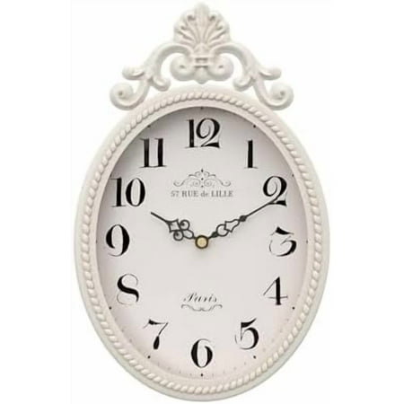 Small French Retro Decorative Wall Clock, Ivory White Vintage Oval Style,Silent Battery Operated Boho Decor Wall Clocks for Farmhouse,Kitchen,Bedroom,Bathroom(10.4 H x 6.7 W)