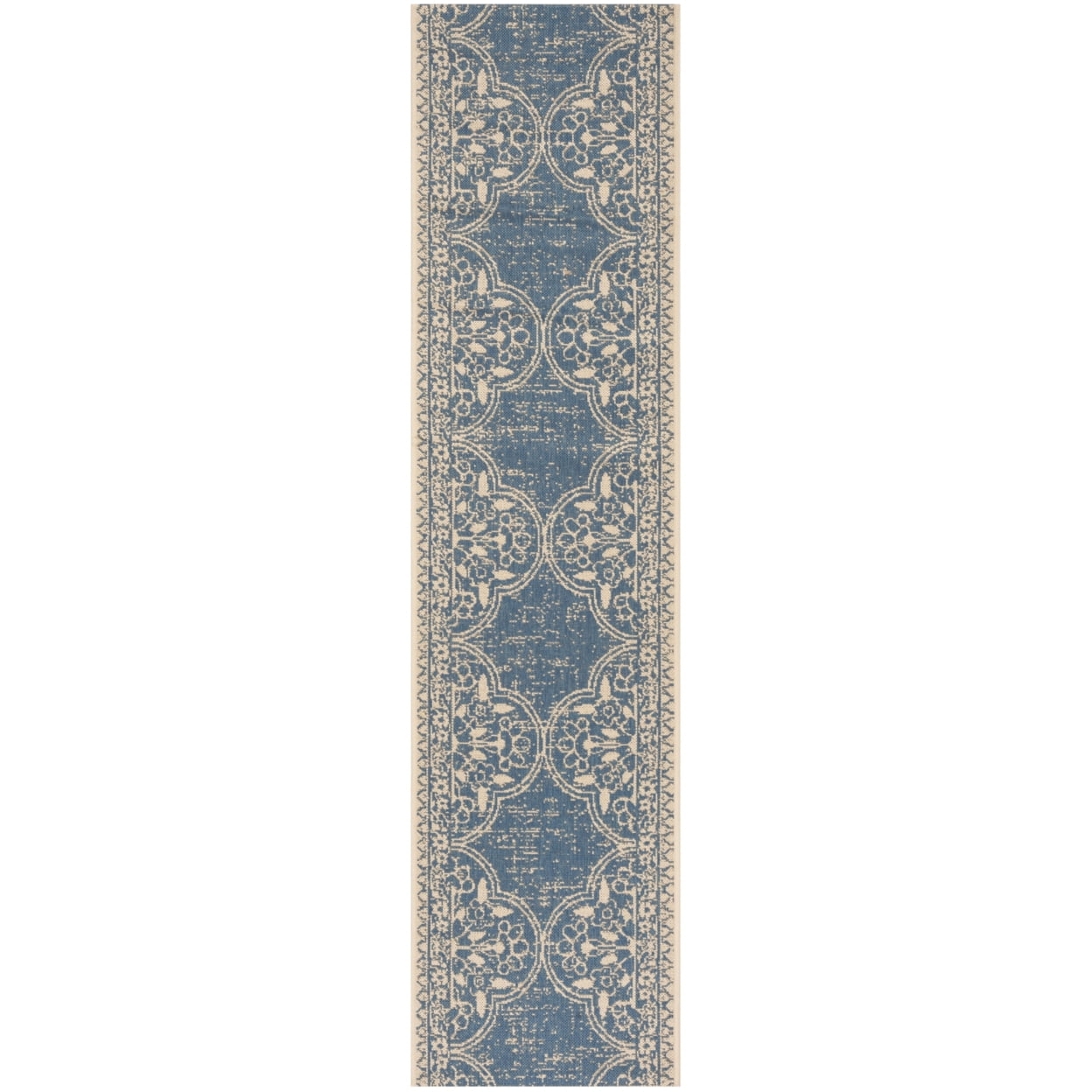 SAFAVIEH Beach House Kiaran Southwestern Indoor/Outdoor Area Rug Cream/Blue, 6'7" x 6'7" Round