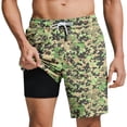 thumbnail image 2 of KIHOUT Men's Camo Print 2-in-1 Swim Trunks - 95% Polyester 5% Spandex, Drawstring Elastic Waist, Lined with Pockets for Beach, Pool and Summer Casual Wear, 2 of 6