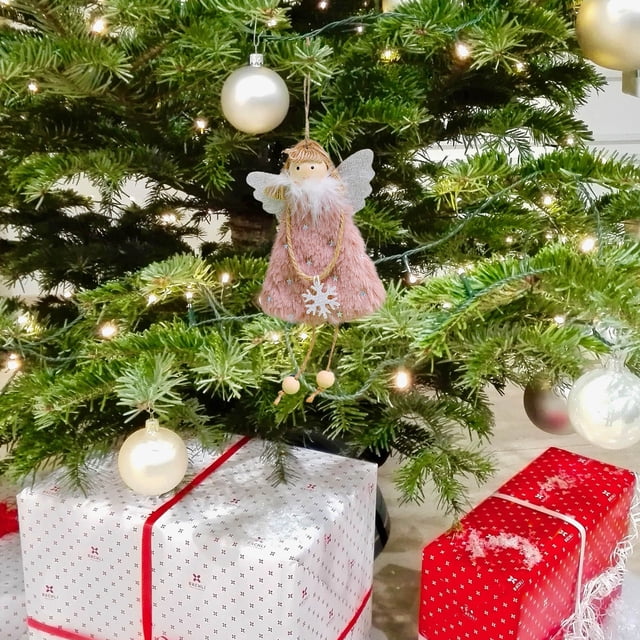 Fiudx Colgante de Muñeco Navideño, Suave y Esponjoso, En Colores Rojo, Blanco y Caqui, Ideal para Decorar El Árbol de Navidad, Accesorio para Fiestas, Ideal Como Regalo Ecológico, 16 X 10 Cm.