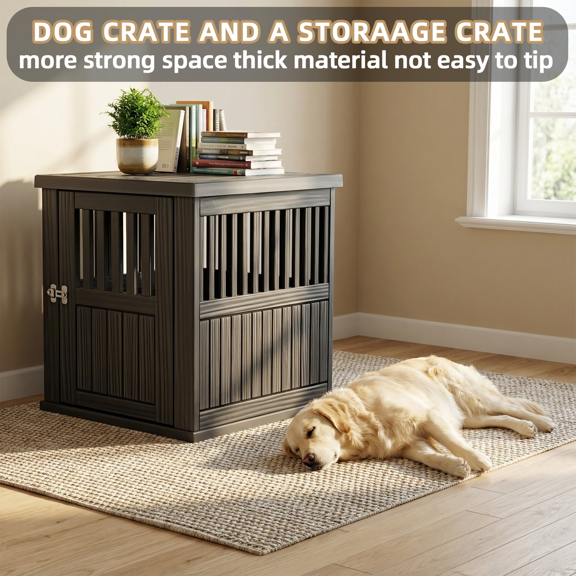 MAYEERTY Multi-Functional Pet Crate, Lockable Gate Furniture-Style Shelter & Side Table for Indoor Outdoor