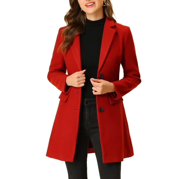 Abrigo largo para mujer INSPIRE CHIC con solapa, mangas largas y un solo botón, abrigo de invierno S rojo
