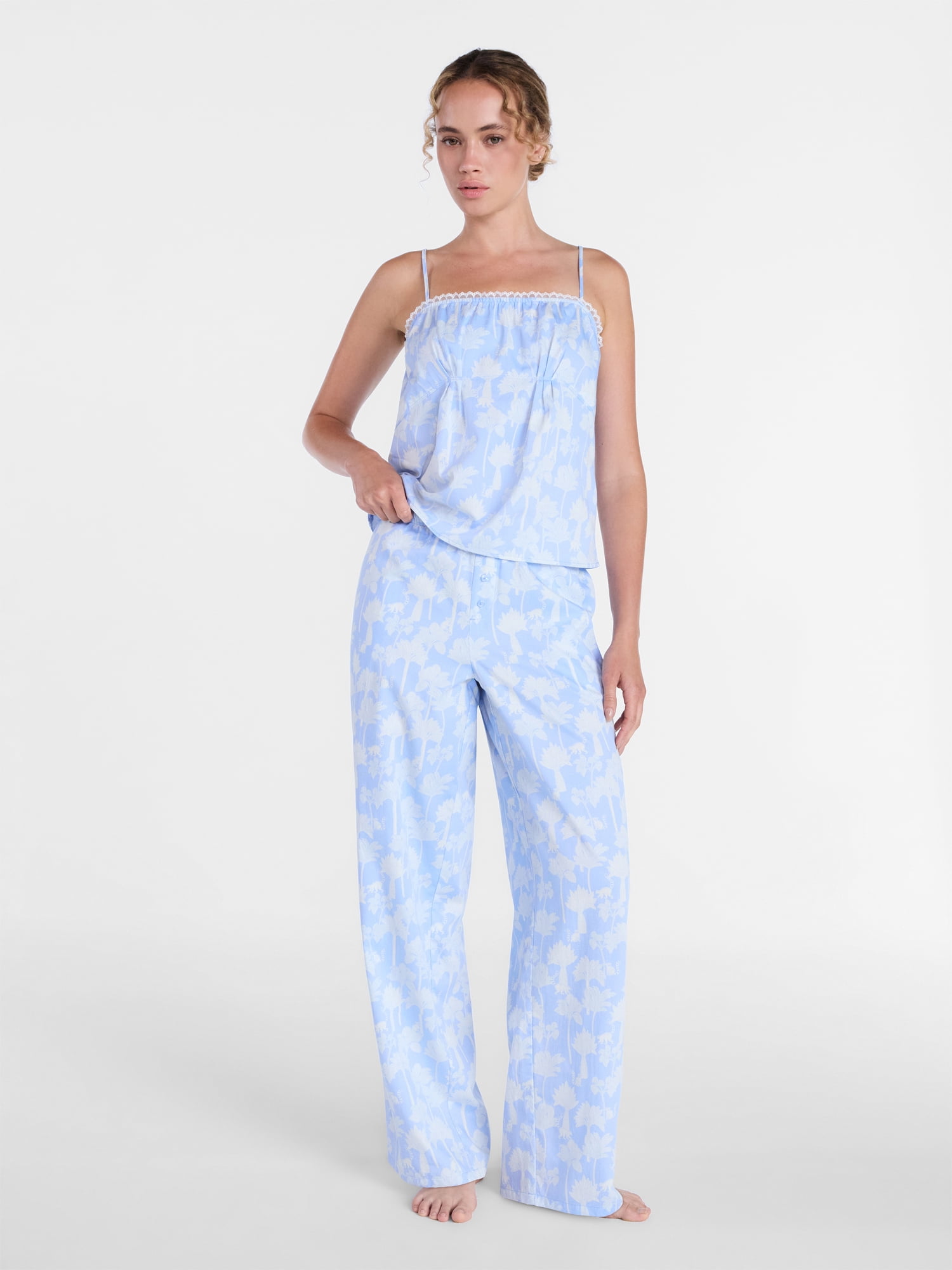 Joyspun Women's Woven Poplin Pajama Pants, Sizes XS to 3X