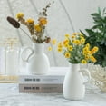 thumbnail image 3 of White Ceramic Vase Set - 2 Small Vases with Handle, Pottery Vases for Modern Home Decor, Minimalist Matte Pitcher for Fowers, Decorative Clay Vase Centerpiece Dining Table Decorations, 3 of 17