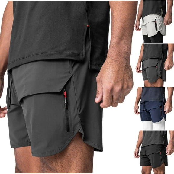 ZZwxWA Men 2 In 1 Running Shorts with Liner Towel Adjustable Drawstrings Shorts Zip Pockets Festival Gift