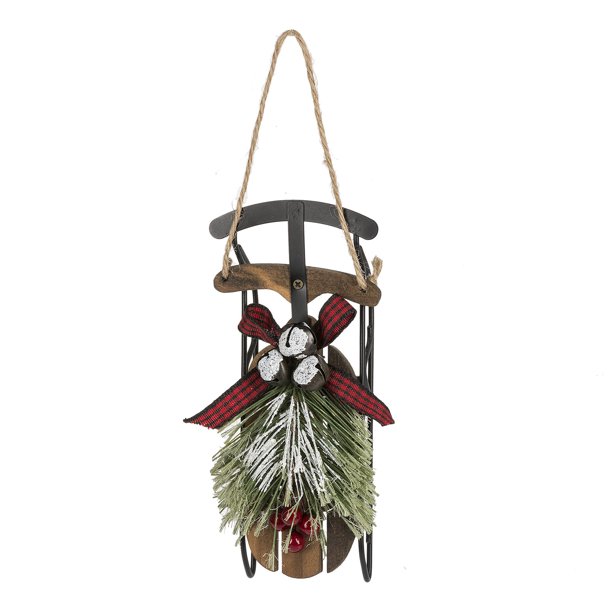 Woodsy Brown Jingle Bell Sled 3 inch Wood Decorative Christmas Ornament