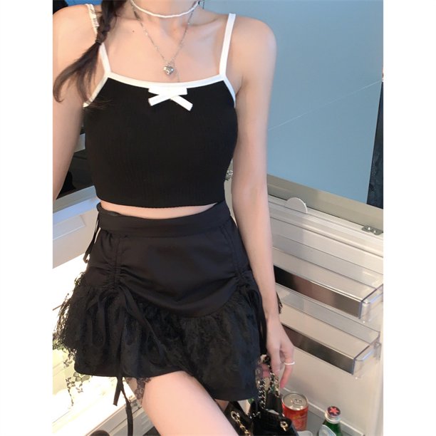 VISgogo Mujeres Crop Camisole, Bowknot Ribbed Ribed Sling Low Cut Short Tops, Ladies Summer Slim Navel Tops VISgogo moda