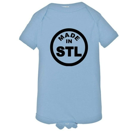 

PleaseMeTees™ Baby Born Made In ST Louis MO Missouri Logo Label Onsie