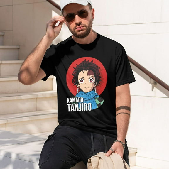 Anime Demon Slayer Shirt Mens Shirts Print T-Shirts Cosplay Shirts Fashion Casual Shirt Black -Small