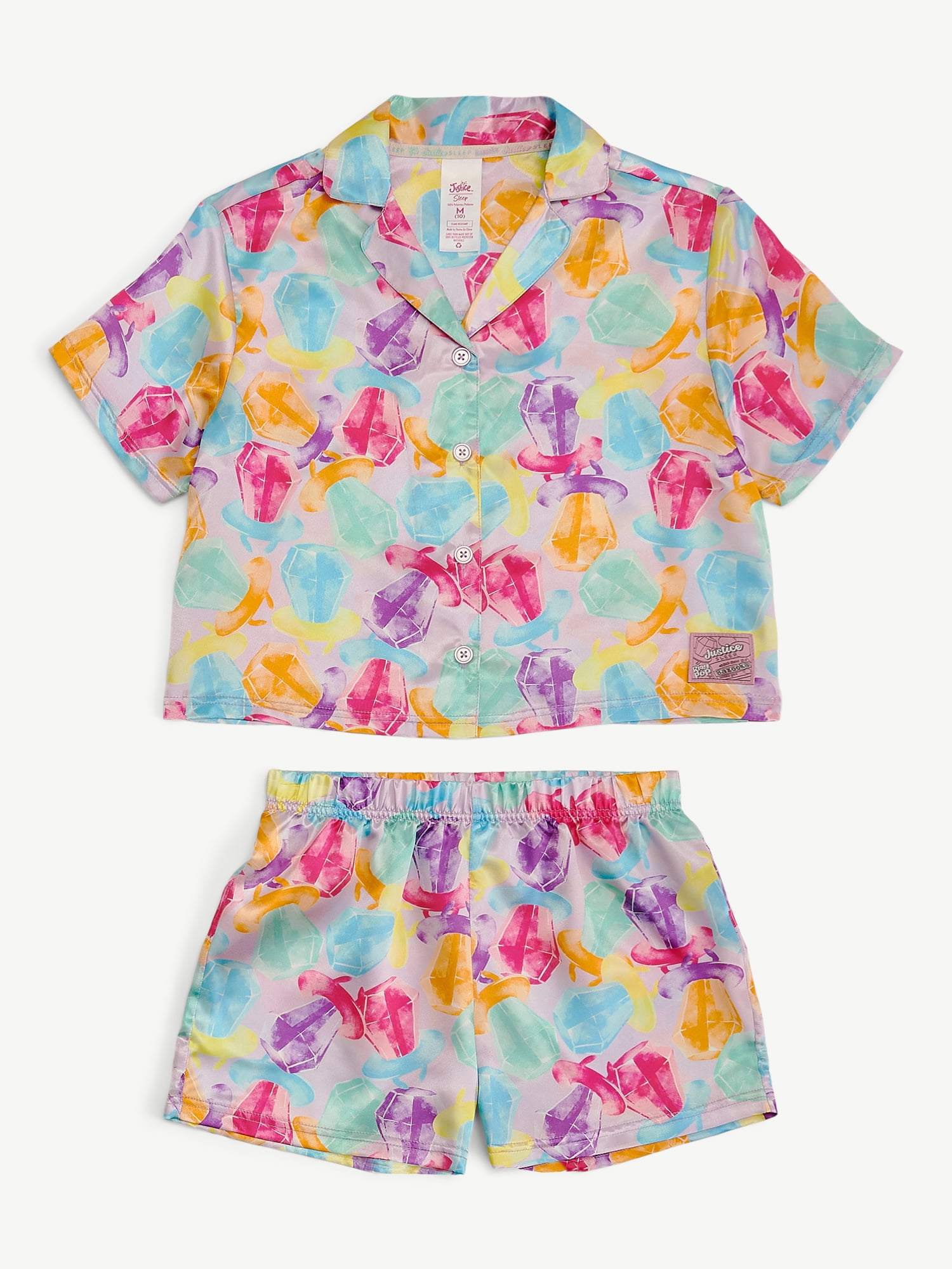 Justice x Ring Pop Girls Short Sleeve Top and Shorts Pajama Set, 2-piece, Sizes 5-18