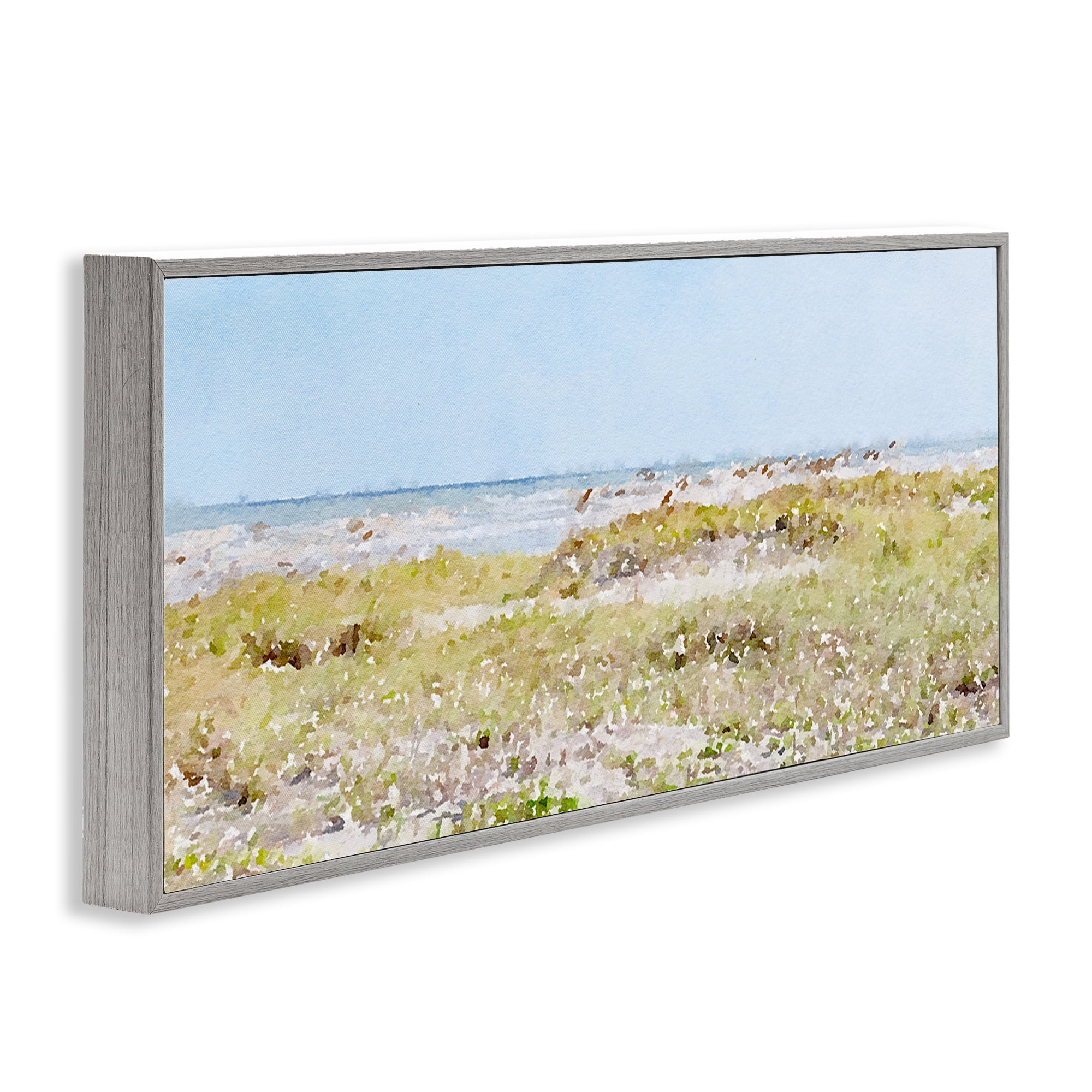 Stupell Industries Eastern Beach Grass Landscape Painting Gray Framed Art Print Wall Art, 30 x 13